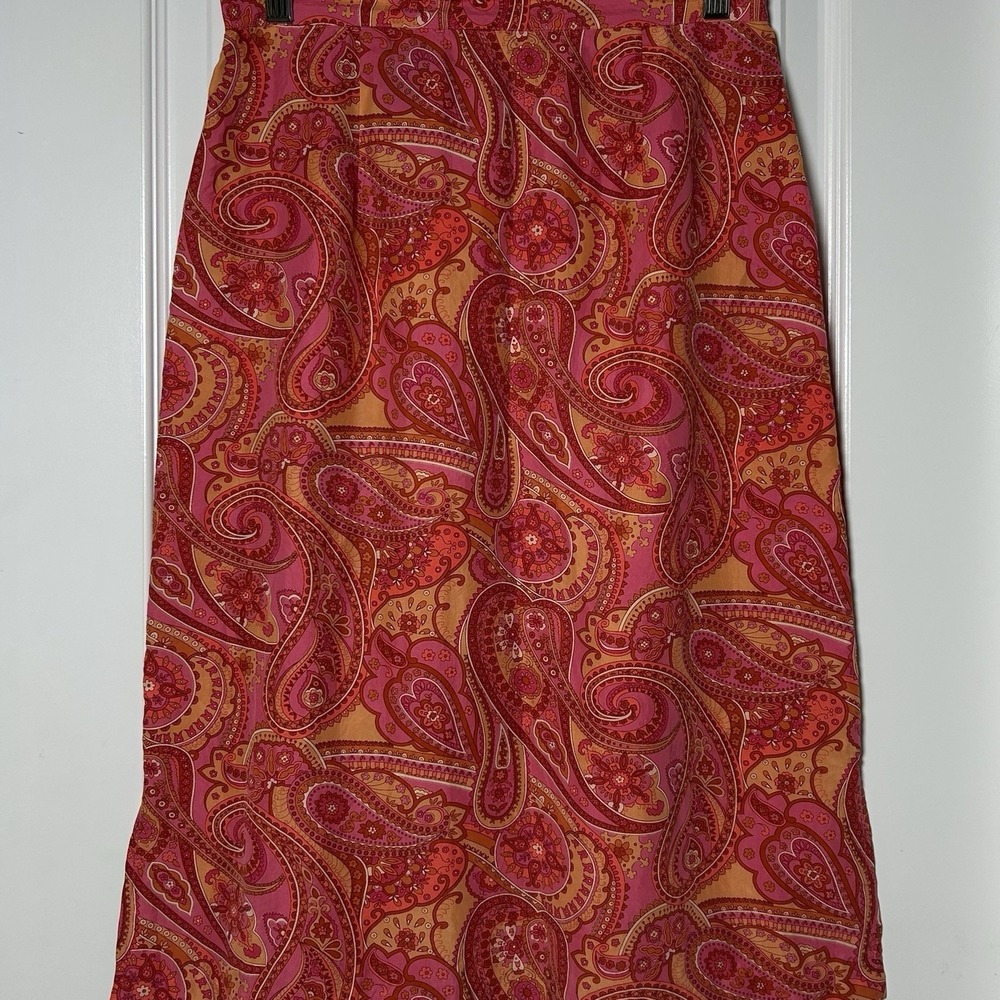 Mixit‎ Vintage Y2K 100% Silk Bold Paisley A-Line Midi Skirt Tomato Girl Style